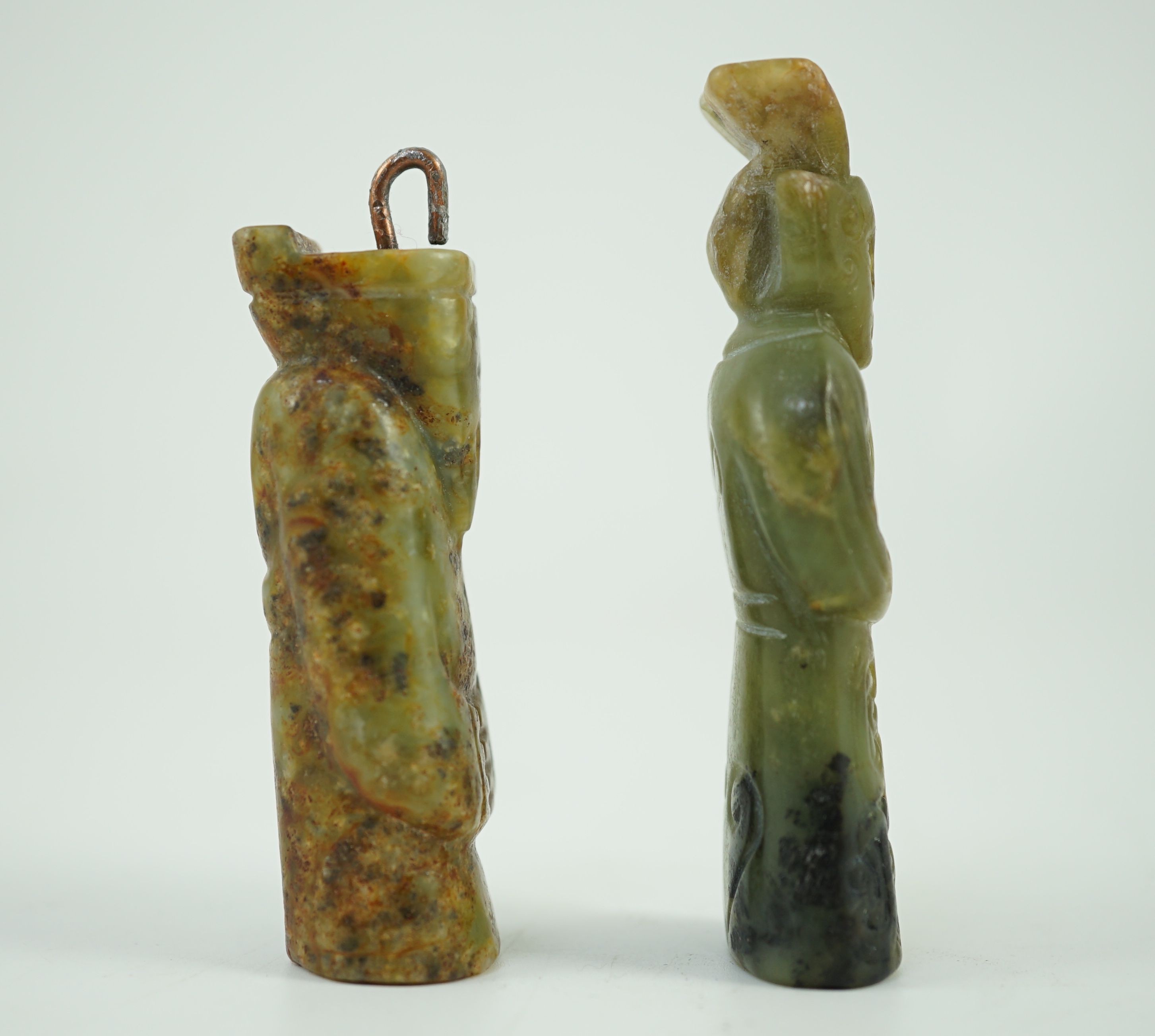 Two Chinese archaic jade figures of a man, probably Western Zhou to Han dynasty